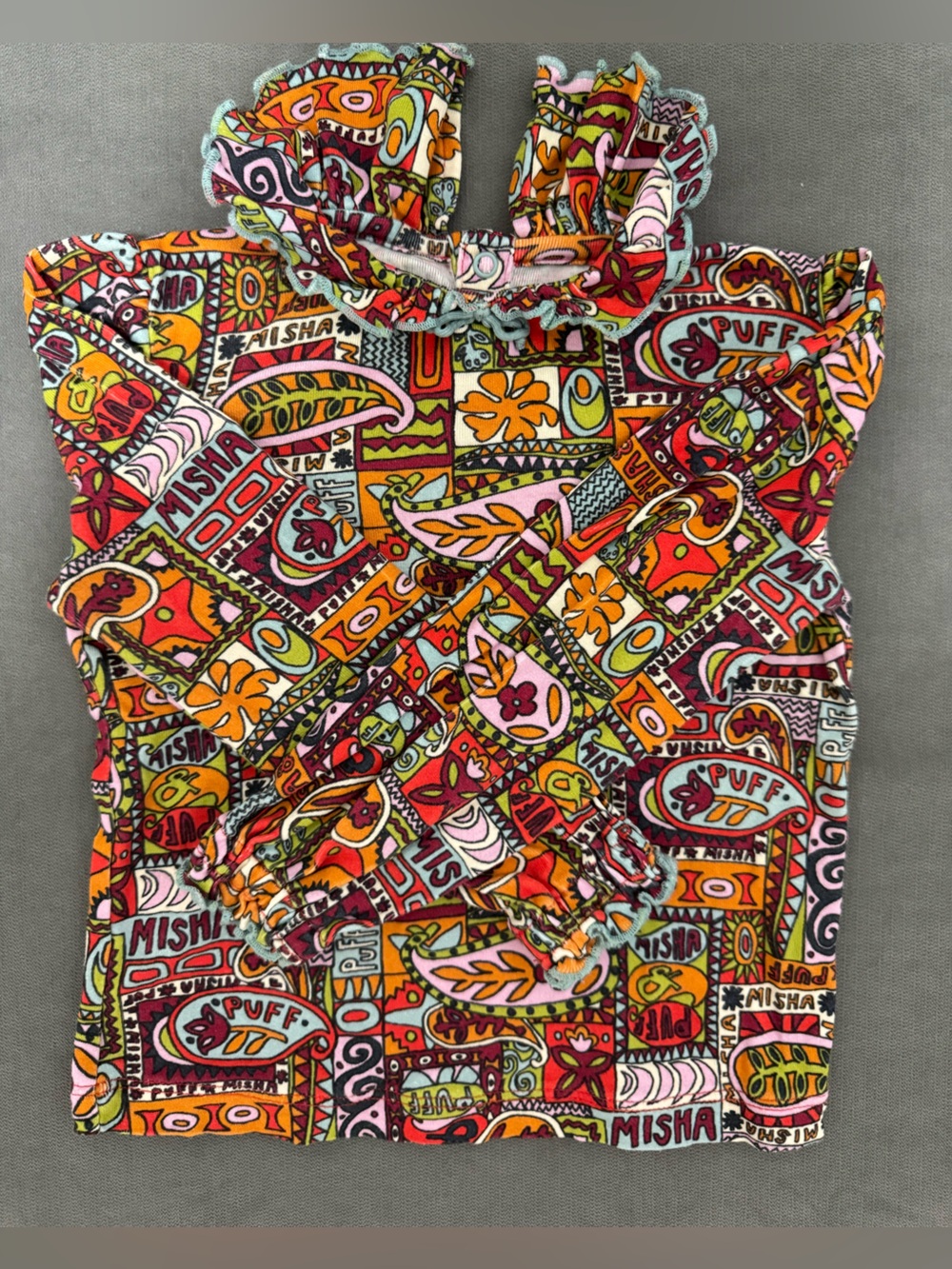 Misha And Puff Multicolor Floral Patchwork Ruffle Top